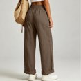 thumbnail image 5 of Diufon Linen Pants for Women Drawstring High Waist Palazzo Flowy Pants Wide Leg Beach Trousers with Pockets, 5 of 10