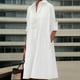 thumbnail image 5 of Vestido camisero Zhyaj de lino de manga larga para mujer, color blanco, talla grande, 5 of 6