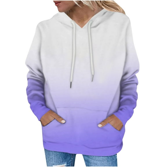 XFLWAM Womens Hoodie Sweatshirts Tie Dye Lightweight Long Sleeve Drawstring Pullover Tops with Pockets Spring Fall Tops Light Purple XXL