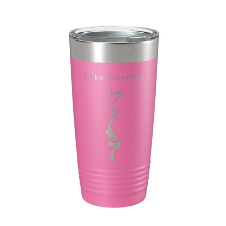

Lake Freeman Map Tumbler Travel Mug Insulated Laser Engraved Coffee Cup Tippecanoe River Indiana 20 oz Pink