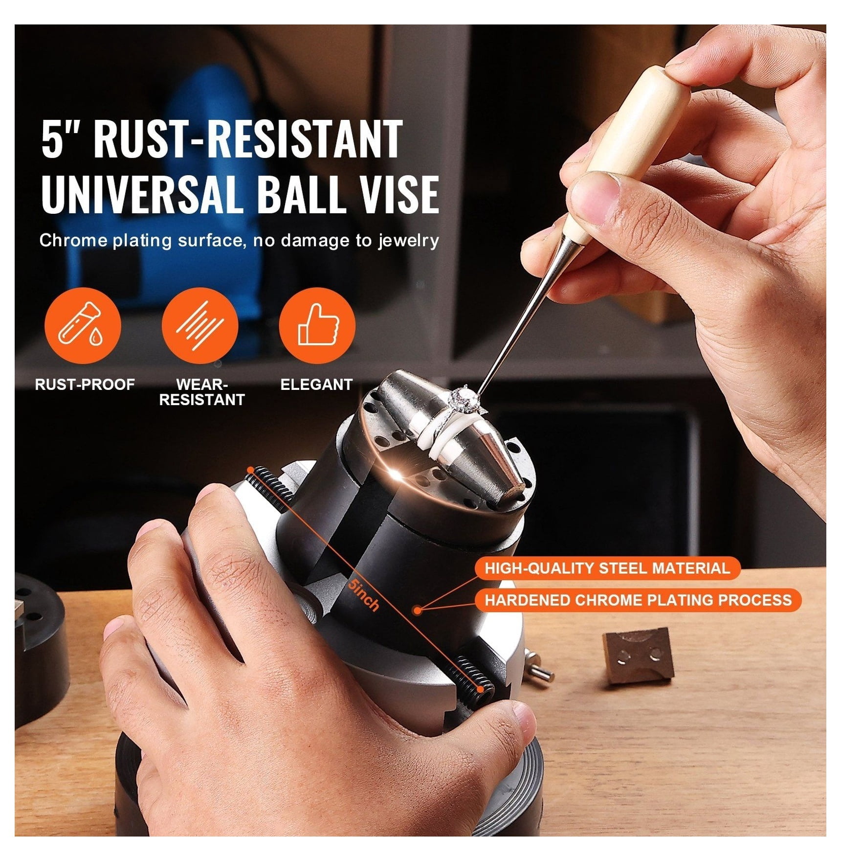5 Inch Ball Vise Engraving Tool - 360° Rotation Jewelry Vise with 34 Attachments - Precision Engraving Setting Block for Gemstones, Rings & DIY Crafts