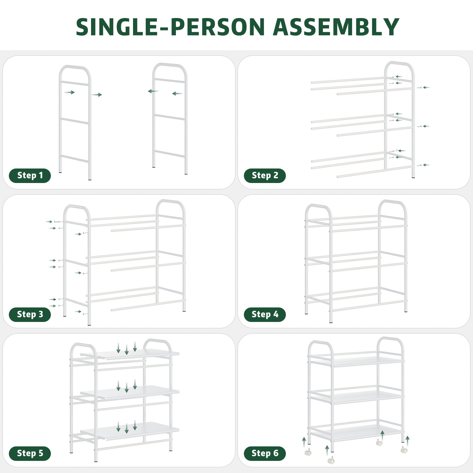 Cshidworld 3-Tier Metal Rolling Cart, Shelving Unit Storage Rack Kitchen Cart Island with Shelves, Heavy Duty Multifunctional Metal Frame with 2 Lockable Wheels for Home Office Kitchen Bedroom, White