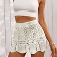 thumbnail image 4 of SZJXBUY Women's Skirt Mini Casual Hollow Out Knit Scalloped Elastic Waist Swimsuit Beach Cover Up Short Skirts Beige,S, 4 of 6