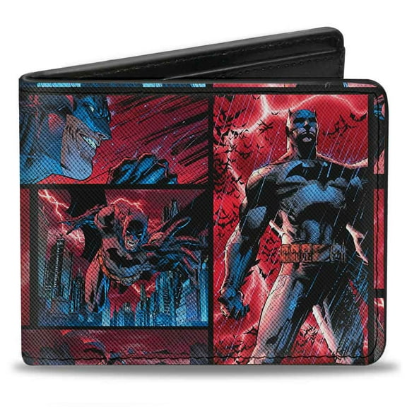 DC Comics Wallet, Bifold, Batman Urban Legends Scene Blocks Rainy Red Sky, Vegan Leather