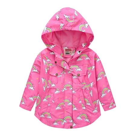 

Kids Jackets for Girls Boys Child s Hooded Windbreaker Zipper Shirt Cartoon Rainbow Coat Water Proof Jacket
