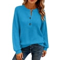 thumbnail image 6 of Craaazy Women's Long Sleeve Waffle Knit Top Solid Color Crewneck Pullover Loose Fit Button Detail Casual Comfort Shirt Gifts, 6 of 9