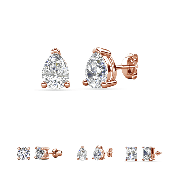 Cate & Chloe Mia 18k Rose Gold Plated Stud Earrings with 1ct Pear Cut Simulated Diamonds Gift for Women