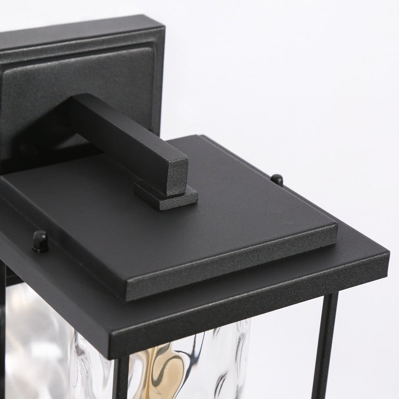 LNC Matte Black Outdoor Wall Light with Water Ripple Glass