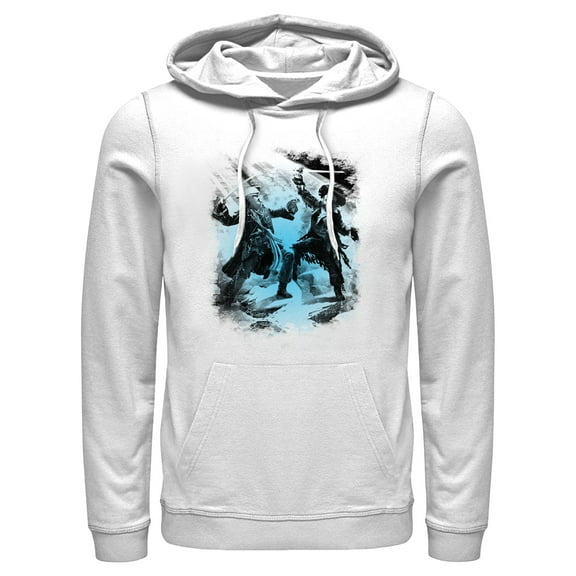 Men's Pirates of the Caribbean: Curse of the Black Pearl Jack Sparrow and Hector Barbossa Duel  Pull Over Hoodie White 3X Large