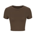 thumbnail image 6 of WREESH Women's Short Sleeve Crop Top Crew Neck Shirt for a Fashion Slim Fitting Casual Solid Color Top Brown, 6 of 8