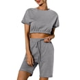 thumbnail image 3 of Enwejyy Women's 2 Piece Outfits Sest Summer Solid Color Cropped Tops Casual Shorts, 3 of 5