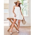thumbnail image 5 of Fiophy 100% Linen Dress Square Neck Sleeveless Spaghetti Strap Summer Casual Above Knee Length Vacation Short Mini Dresses,White,L, 5 of 8