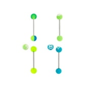 Angle View: Body Magic 316L Steel and Surgical Grade Material 4-Piece Glow-in-the-Dark Ball Barbell Set