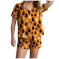 thumbnail image 5 of UngA Cute Halloween Pajamas Halloween Pajamas 2 Piece Short Set Women Ghost Pumpkin Print Button Down Shirt and Pajama Shorts Sleepwear Pjs Orange,2XL, 5 of 7