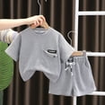 thumbnail image 6 of YTDSCS 2Pcs Toddler Baby Boys Summer Tracksuit Outfits Set 9 Months-5T Newborn Short Sleeve T-Shirt Shorts Set Kids Solid Color Sports Short Sleeved +Shorts Pant Sports Set, 6 of 7