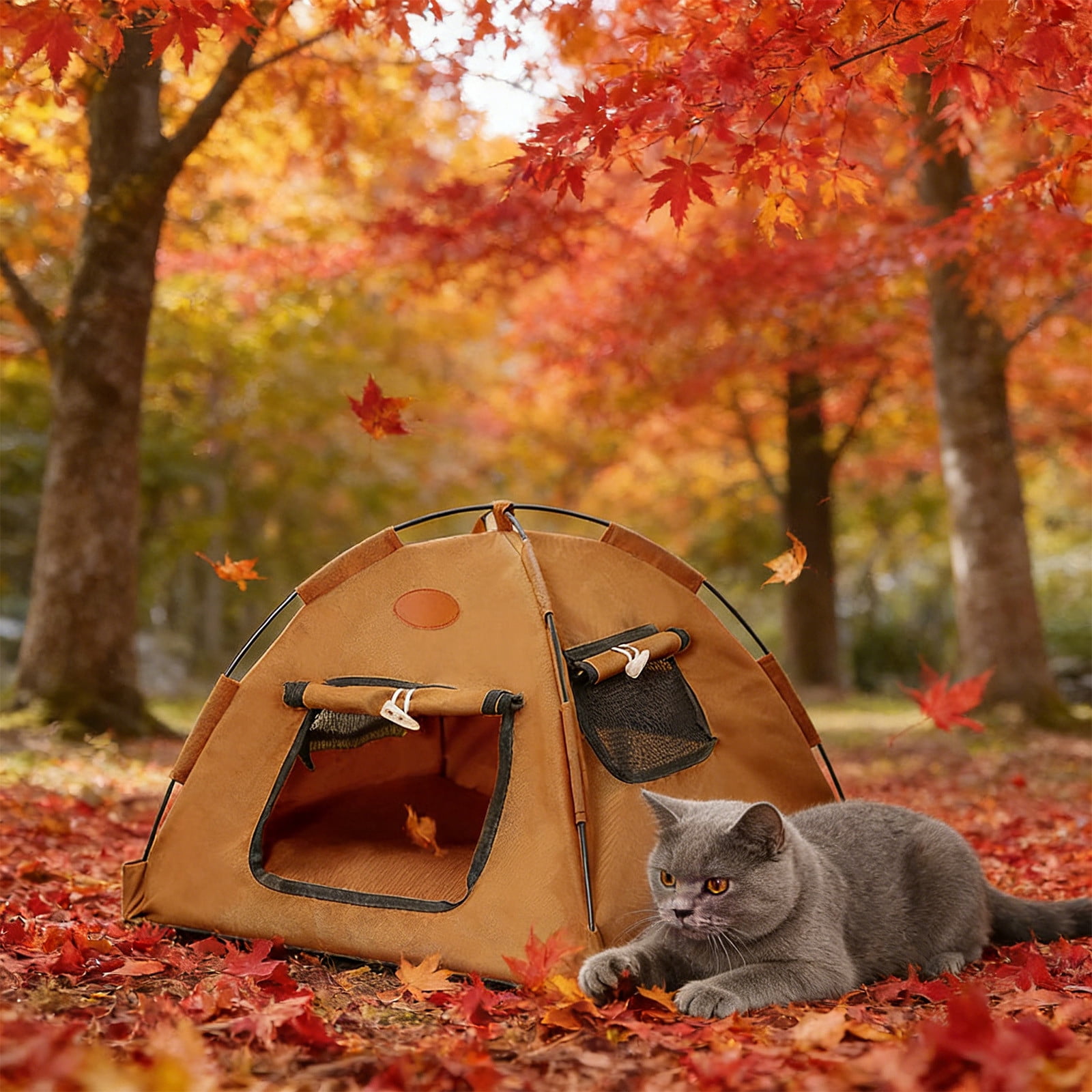 Cat Tent for Indoor, Indoor Dog House, Cute All Season Pet Cave Nest Suitable for Samll Dogs and Cats Brown
