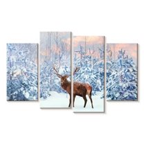 Elephant Stock Snowy Deer Wall Art - Horizontal Multi Panel Canvas - Living Room Wall Decor - Animal Multi Panel - Blue And Orange Decor - 68" x 42"