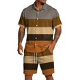 thumbnail image 3 of Migroa Men's 2 Piece Outfits Beach Matching Sets Print Striped Button up Short Sleeve Shirt And Drawstring Shorts Summer Beach Sets Coffee M, 3 of 5