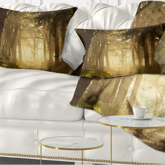 Designart Deep Jungle with Foggy Sunlight - Landscape Printed Throw Pillow - 12x20