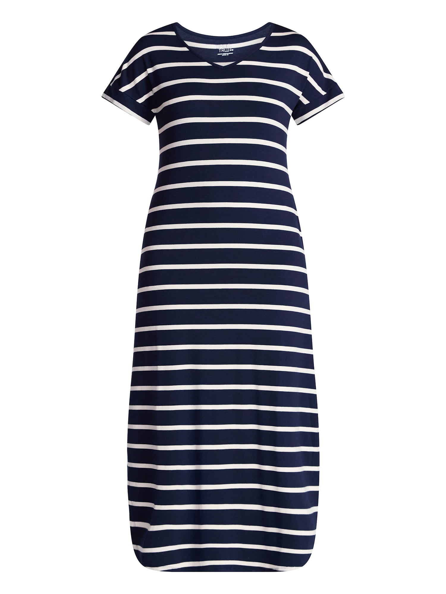 Time and Tru Women's T-Shirt Maxi Dress with Short Sleeves, Sizes XS-XXXL