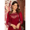 thumbnail image 3 of Reception Wear Indian Designer Shalwar Kameez Outfits Pakistani Trouser Pant Suits ( Red, M - 40 ), 3 of 5