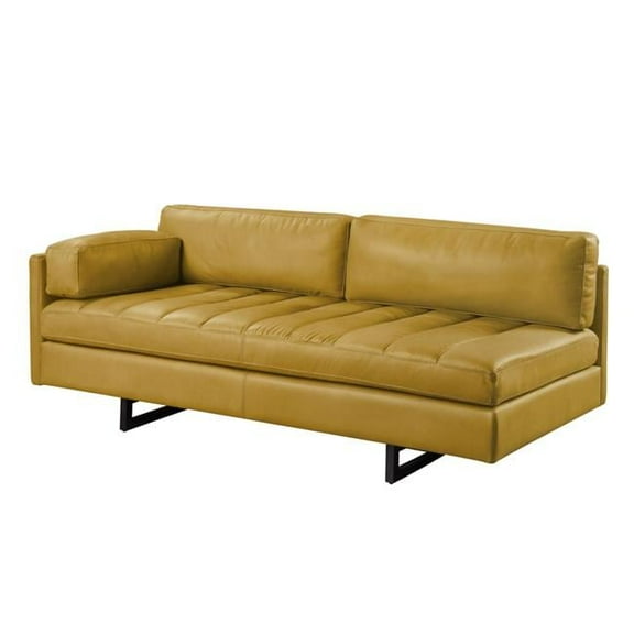 HomeRoots 491347 74 in. Turmeric Top Grain Leather & Black Sofa