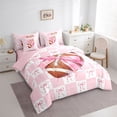 thumbnail image 2 of Erosebridal Girls Brown Football Bedding Comforter Set 7pcs,Kids Teens Geometric Plaid Ribbon Bow Tie Queen Bedding Sets,Pink Reversible,Ultra Soft Home Decor, 2 of 6