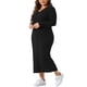 thumbnail image 4 of Vestido de talla grande Agnes Orinda para mujeres, con cuello en V, manga larga, de punto acanalado, con botones, vestido ajustado 3X negro, 4 of 6