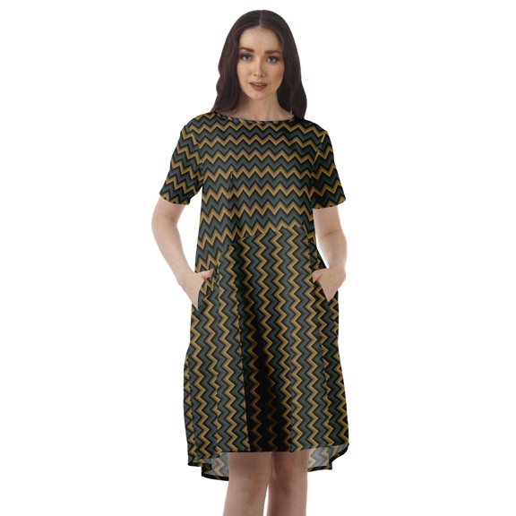 Moomaya Printed Tunic Dresses Women A-Line Short Sleeve Casual Shift Dress