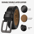 thumbnail image 4 of Men's Big and Tall Leather Belt, 1.38" Wide Pin Buckle Belt, Double-Layer Cowhide Belt for Jeans and Dress Pants, Waist 33"-61", Black or Brown - TRISJEM, 4 of 8