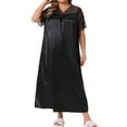 thumbnail image 2 of Agnes Orinda Women's Plus Size Nightgown Satin Lace Hollow V Neck Short Sleeve Chemise Lounge Maxi Sleep Dress 1X Black, 2 of 5