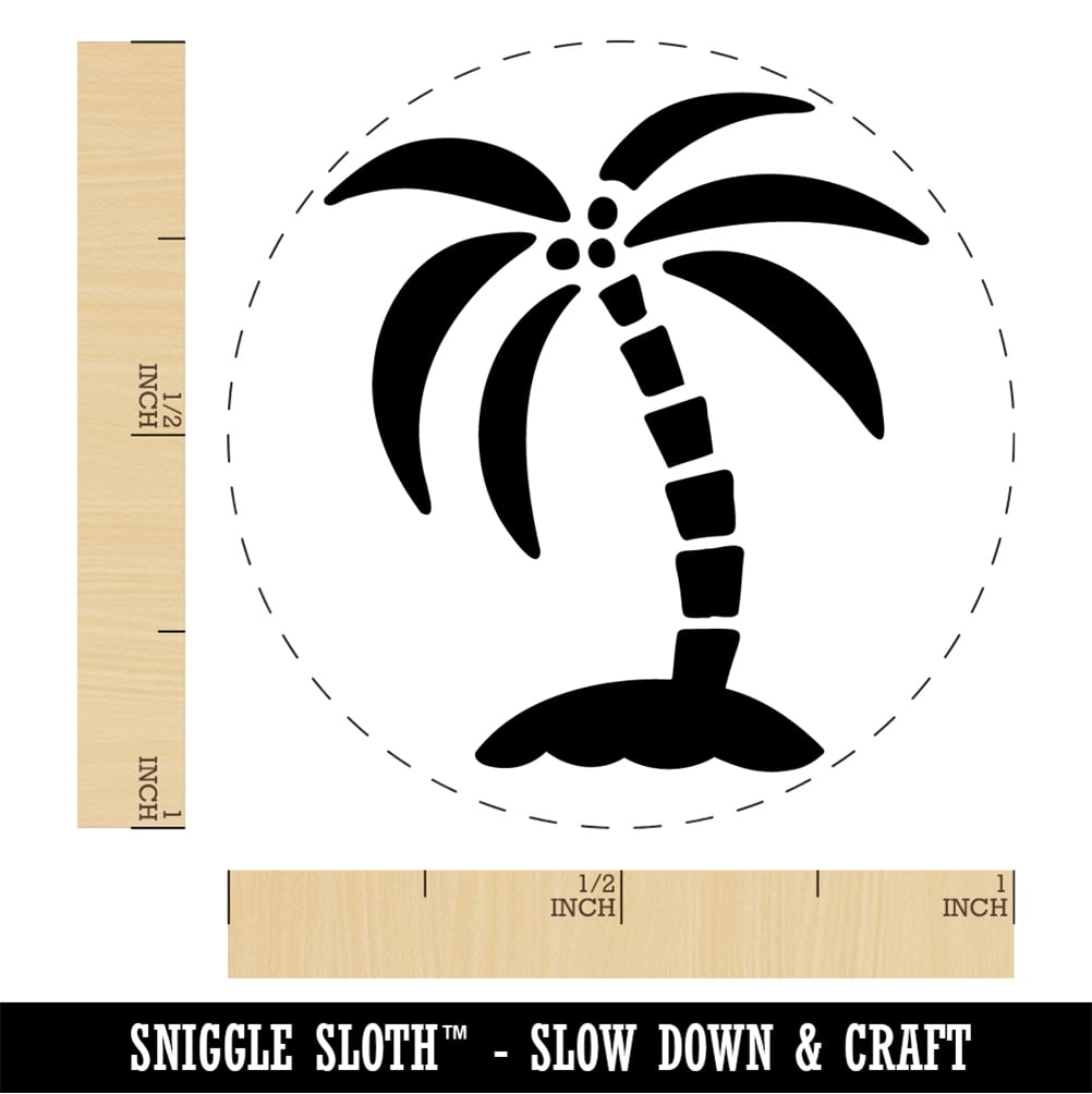 Palm Tree on Island Self-Inking Rubber Stamp Ink Stamper - Brown Ink - Medium 1 Inch