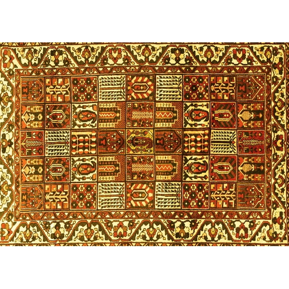 Ahgly Company Machine Washable Indoor Rectangle Persian Yellow Traditional Area Rugs, 2' x 5'