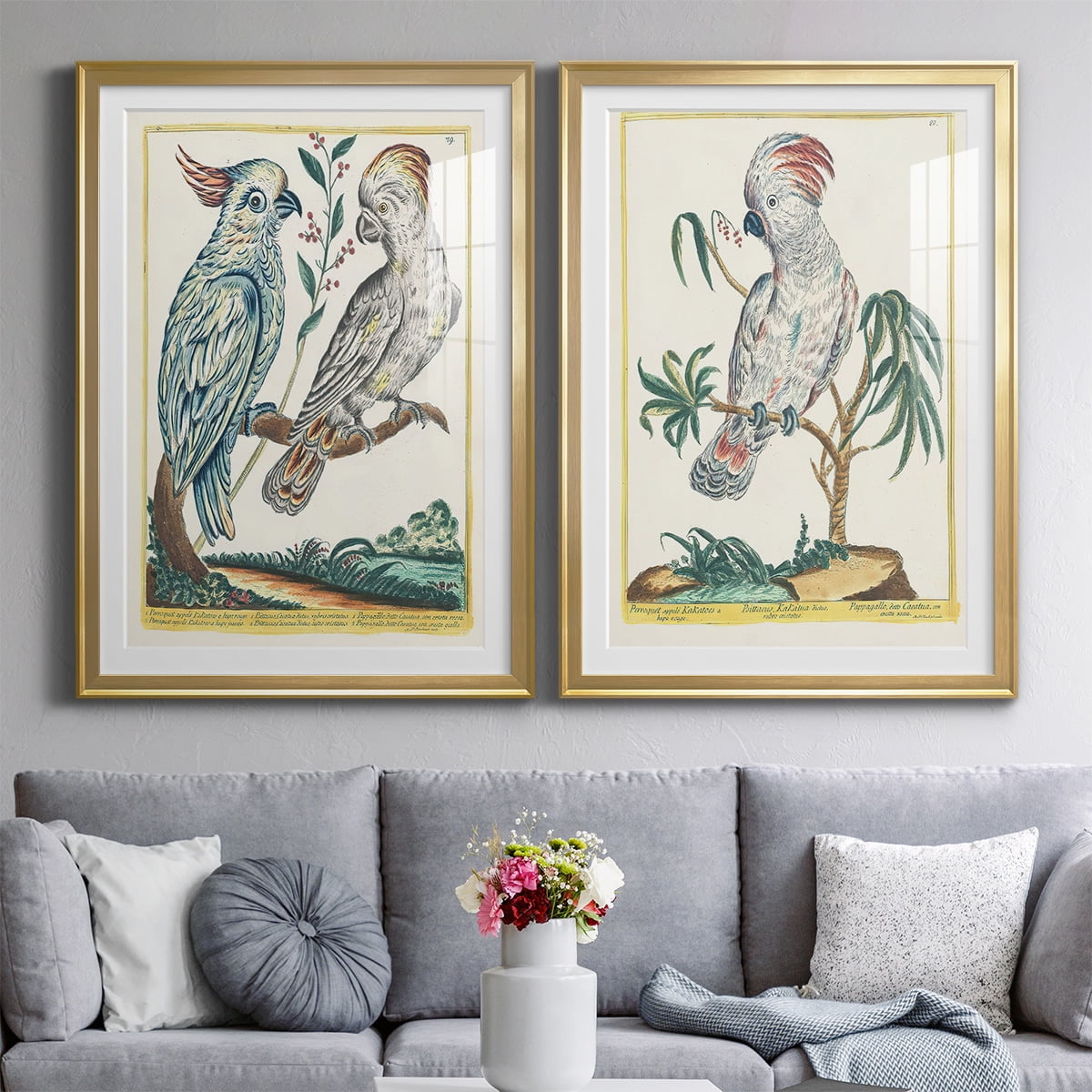 Wexford Home Pastel Birds I Premium Framed Print, 26.5" x 36.5" - Ready to Hang, Gold (Set of 2)