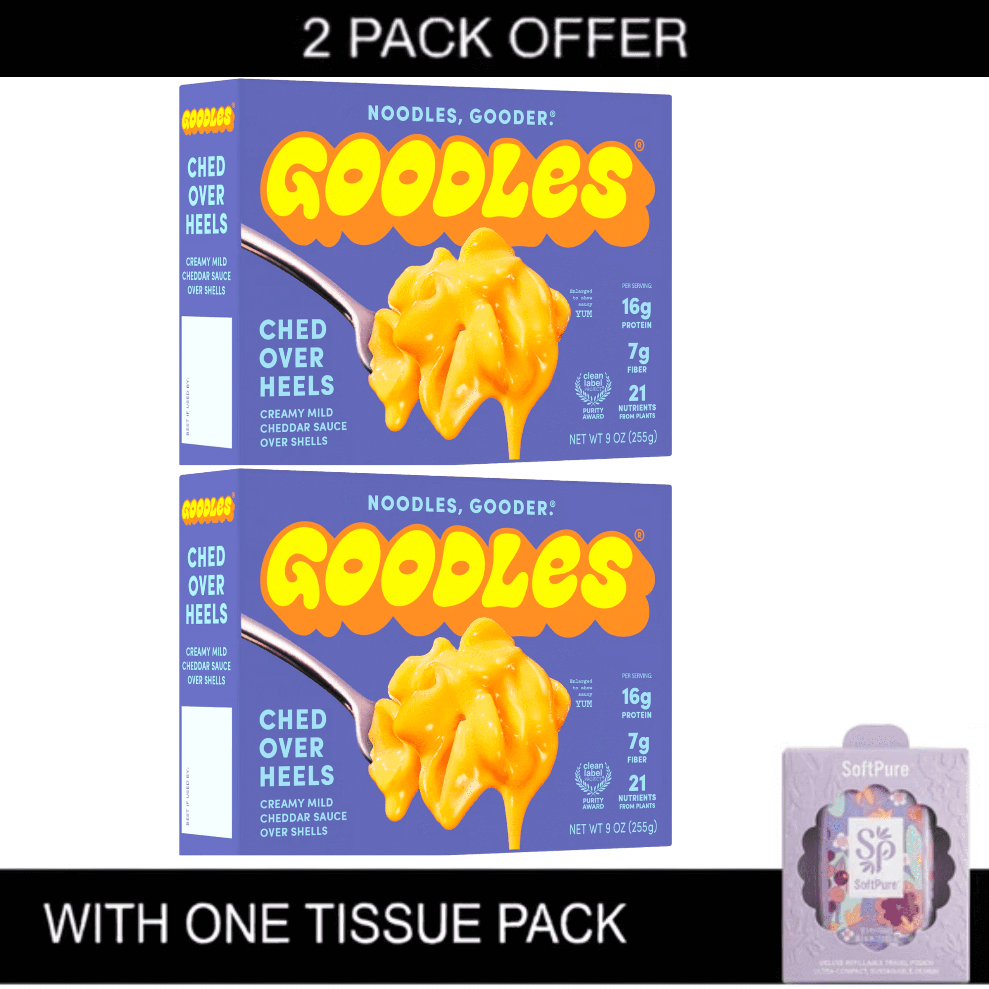 2x | Goodles Deluxe Ched Over Heels Liquid Mac & Cheese, Mild Cheddar, Shells, Shelf Stable, 9 oz with Tissue Pack