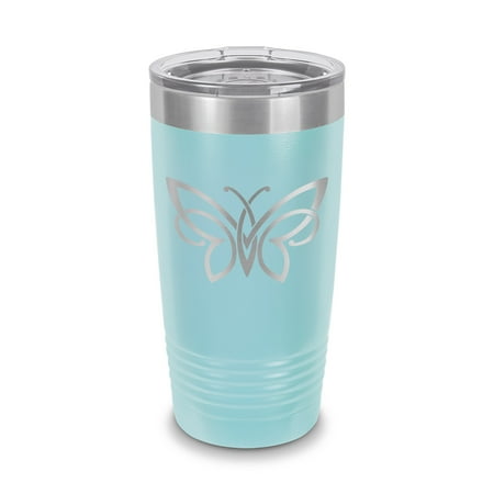 

Celtic Knot Butterfly Tumbler 20 oz - Laser Engraved w/ Clear Lid - Stainless Steel - Vacuum Insulated - Double Walled - Travel Mug - pseudo-celtic eternity of life infinite - Light Blue