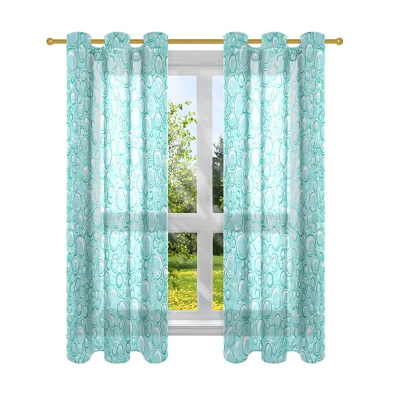 Sheer Curtains 2 Panels Set Grommet Drapes Window Treatments Light Filtering for Bedroom Living Room W42 x L63 Turquoise Bubbles