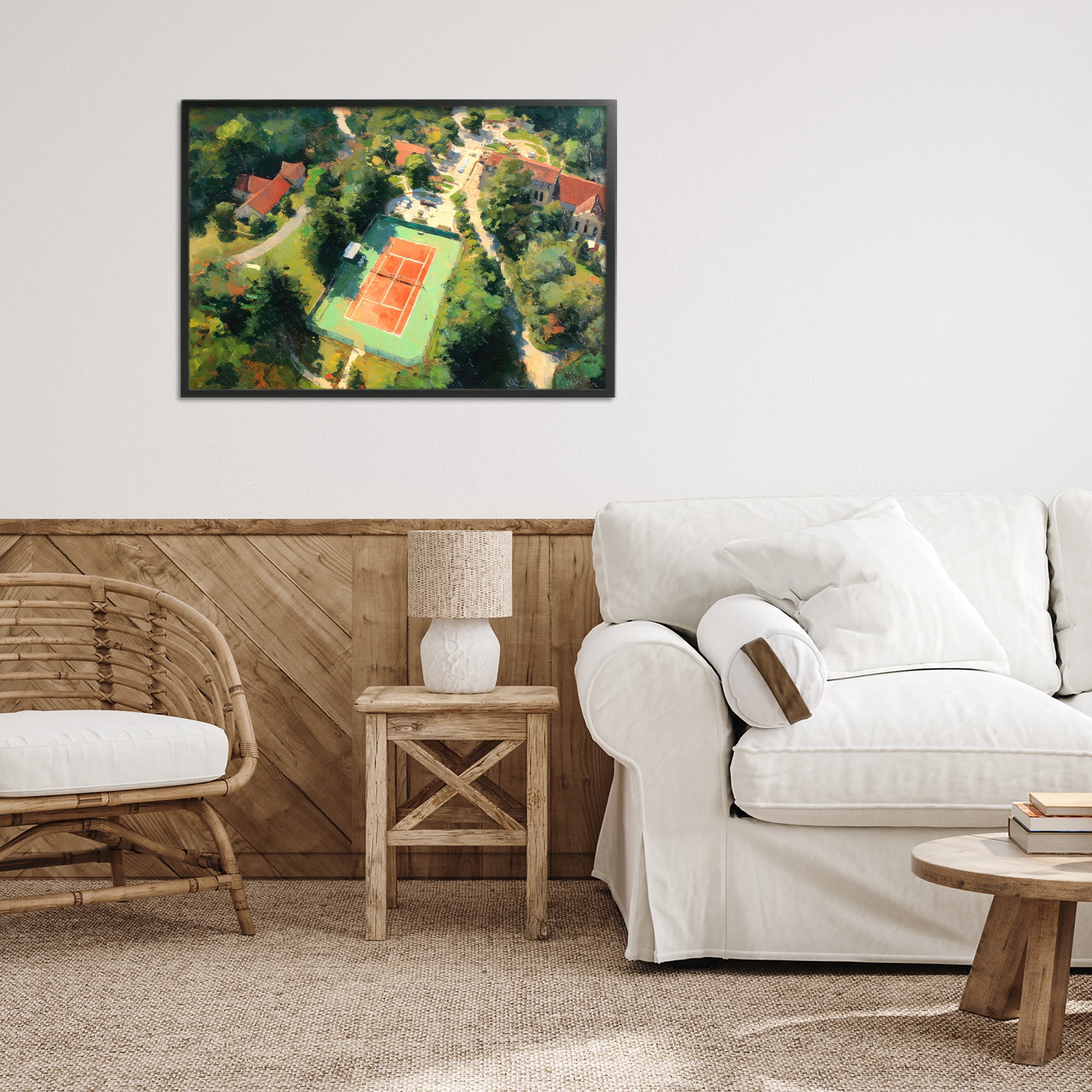 Stupell Industries Aerial Tennis Court Park Black Framed Giclee Art, design by Petal Prints Design