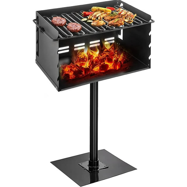 VEVOR Outdoor Park Style Grill 20x14 inch with Base Plate Park Style Charcoal Grill Carbon Steel Park Style BBQ Grill Adjustable Park Charcoal Grill Stainless Steel Grate Outdoor Park Grill