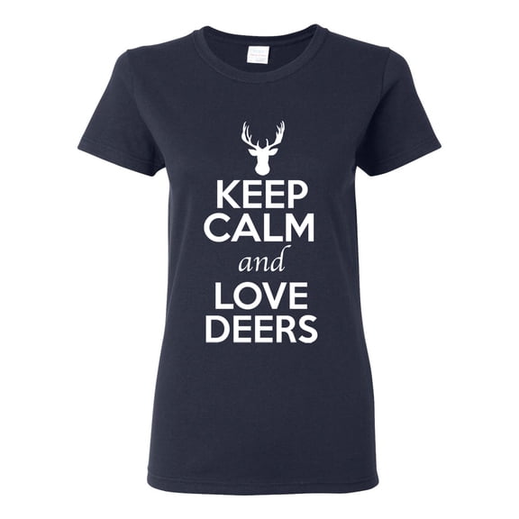 Ladies Keep Calm And Love Deers Moose Animal Lover T-Shirt Tee