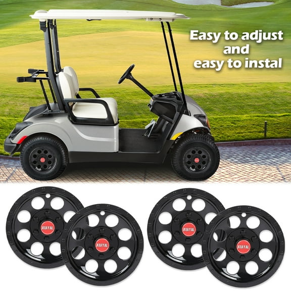 PIT66 10" 4PCS Chrome Black Wheel Cover Hub Caps Golf Cart Fit for Yamaha/EZGO Club Car