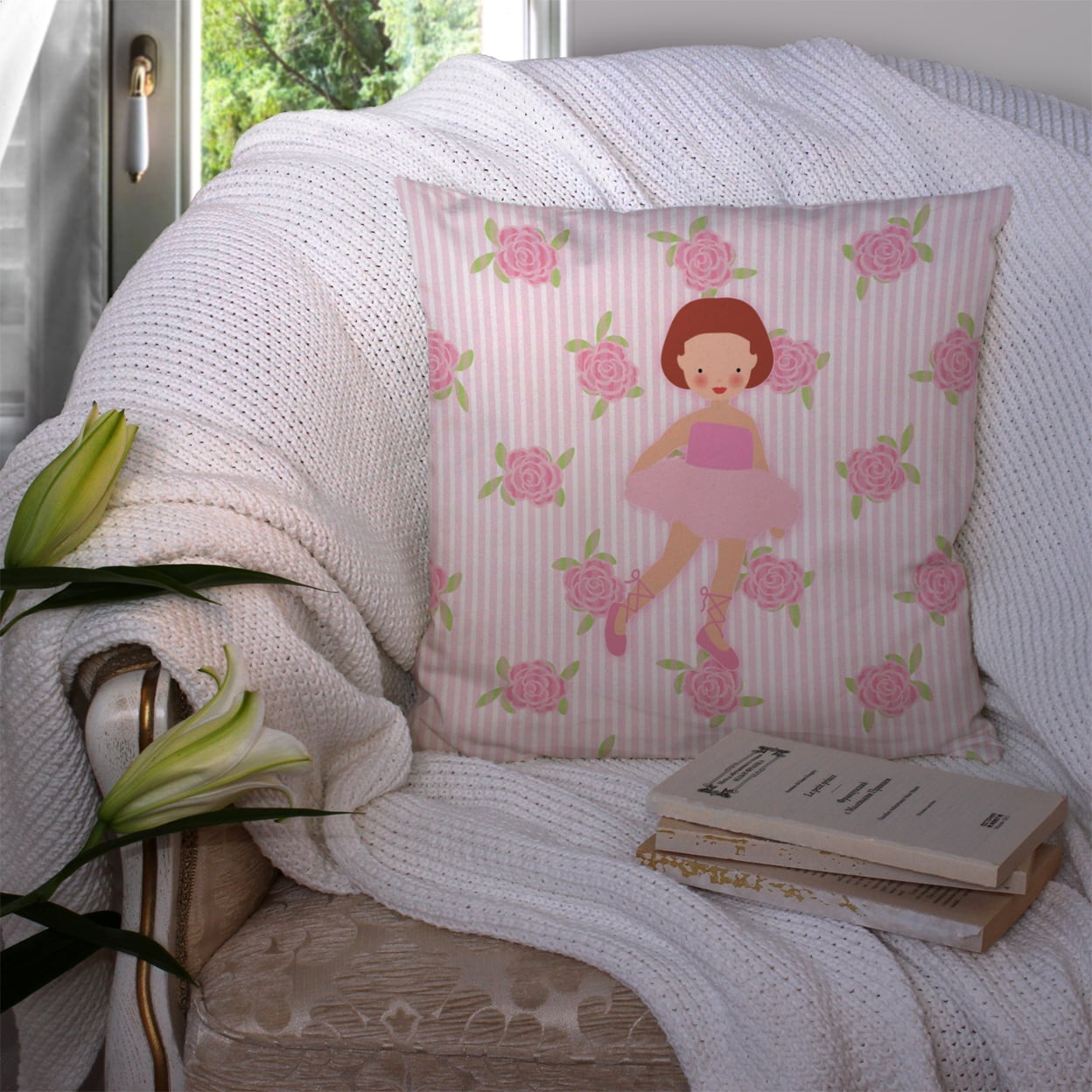 Carolines Treasures BB5191PW1414 Ballerina Red Short Hair Fabric Decorative Pillow  14Hx14W multicolor