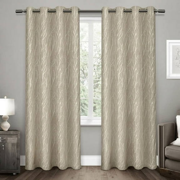 Exclusive Home Forest Hill Woven Room Darkening Blackout Grommet Top Curtain Panel Pair, 52"x84", Natural