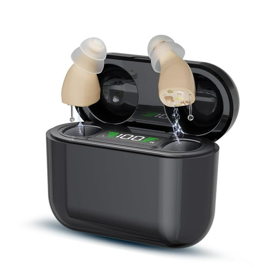 OTC Hearing Aids for Mild to Moderate Hearing Loss, Perfected Ergonomics Completely In-Ear Hearing Aids for Seniors with Long-Lasting Battery, Smart Noise Cancellation