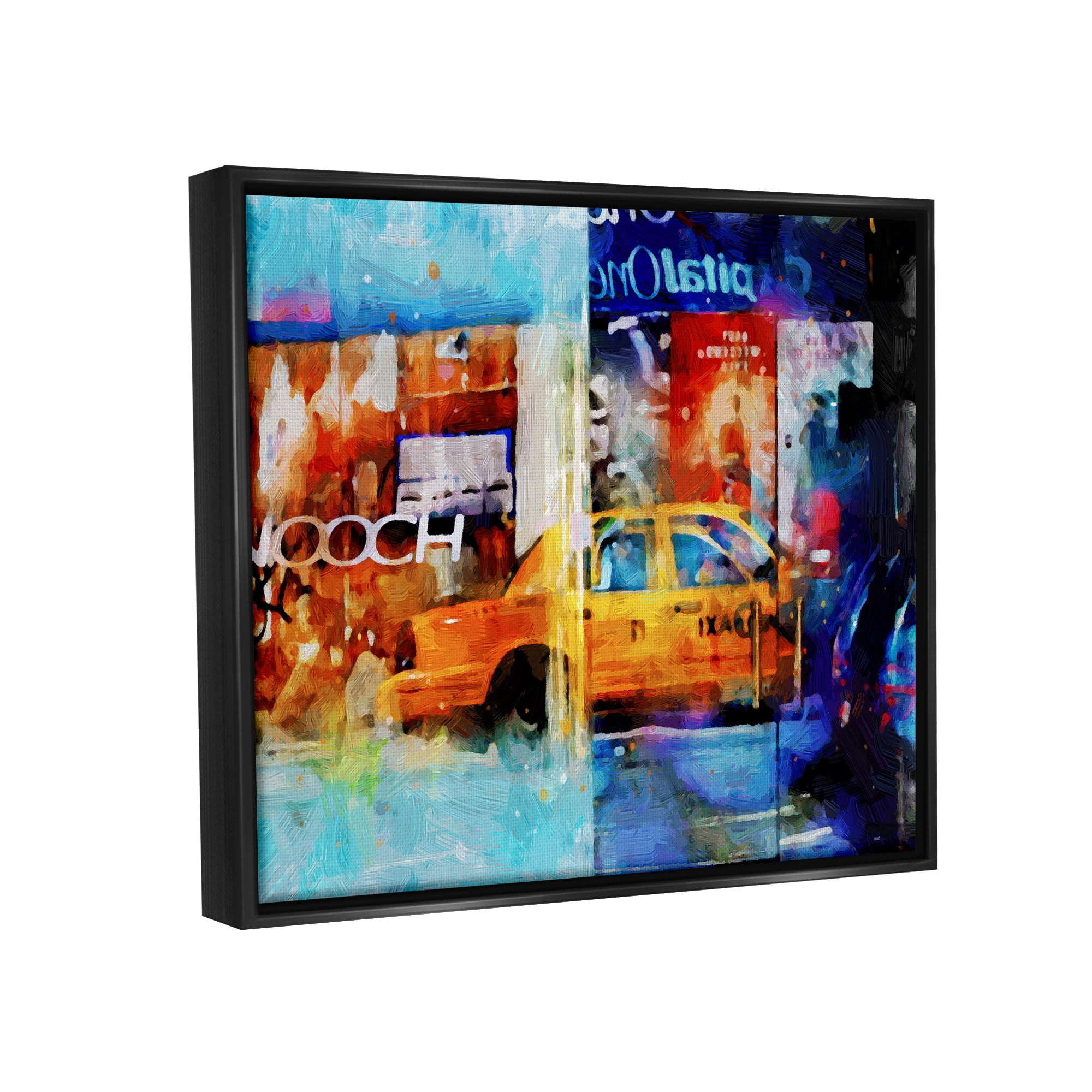 Stupell Industries Modern Taxi Collage Transportation Painting Black Floater Framed Art Print Wall Art, 21 x 17
