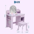 thumbnail image 6 of Juiluna Kids Vanity with Lighted Mirror & Stool, Little Girls Vanity with Adjustable LED Light, Bookshelf, Storage Drawer & Shelves for Girls 3-9, White/Pink/Purple, 6 of 7