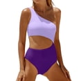 thumbnail image 2 of One Piece Bathing Suit for Women One Shoulder Swimsuit Tummy Control Cutout Padded Swimwear Dark Purple S, 2 of 5