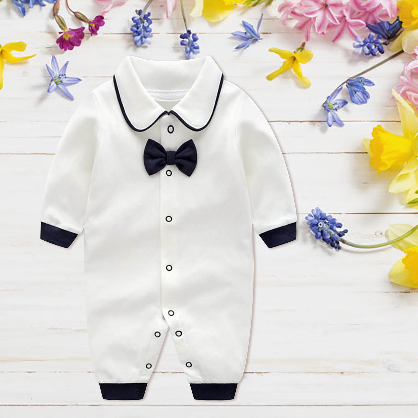Baby Boys Bow Long Sleeve Outsie Bodysuit Banquet Wedding Jumpsuit ...