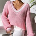 thumbnail image 2 of Drses Women's Ribbed Knit Preppy Sweater Long Sleeve V Neck Drop Shoulder Top, 2 of 6