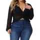 thumbnail image 1 of GRACE & GRANDEUR Blusa de Manga Larga con Escote en V y Nudo Torcido para Mujeres Talla Grande 2X Negra, 1 of 1